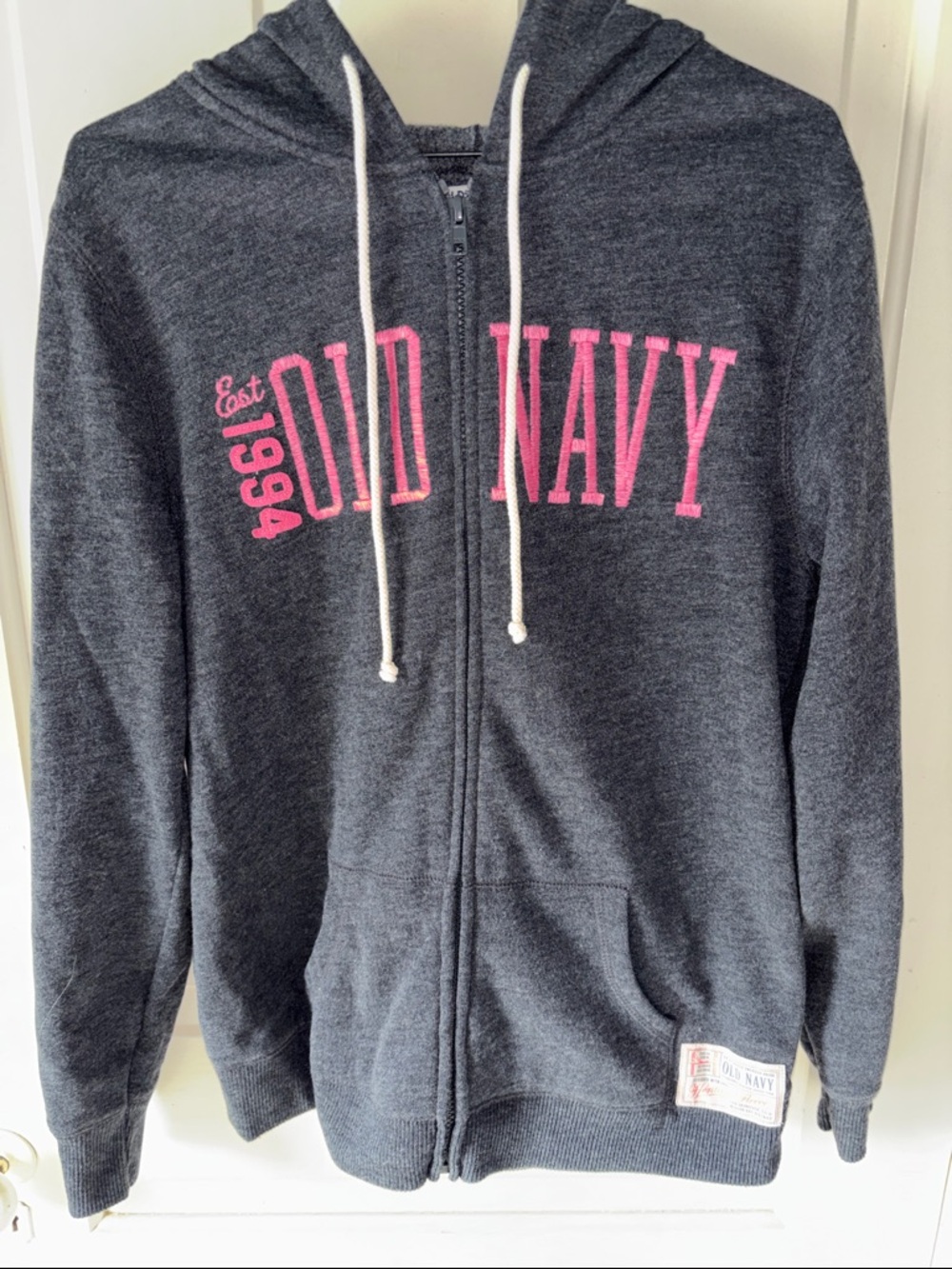 Old Navy Dark Gray Zip Hoodie with Pink Logo
